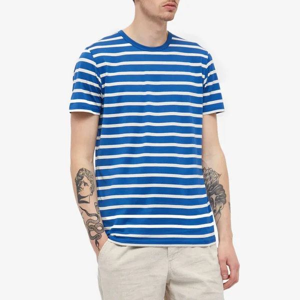 Sunspel Classic Crew Neck Tee Ink & Ecru - Ink & Ecru - Small - 100% Cotton - Men's