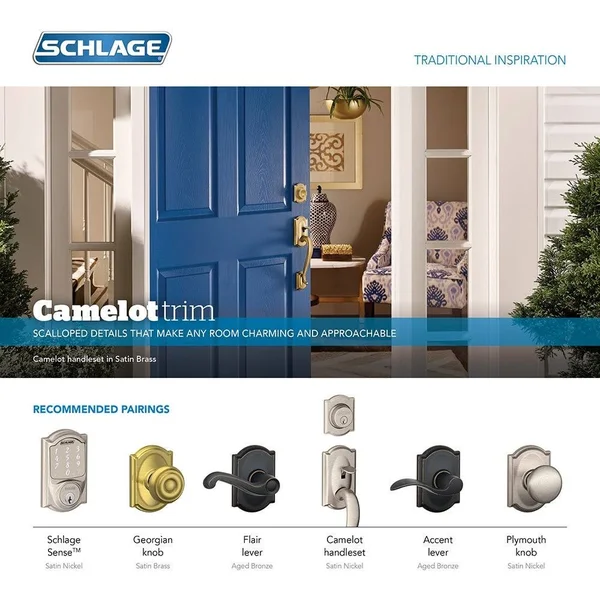 Schlage F62-CAM-GEO Camelot Double Cylinder Handleset with Georgian - Antique Pewter