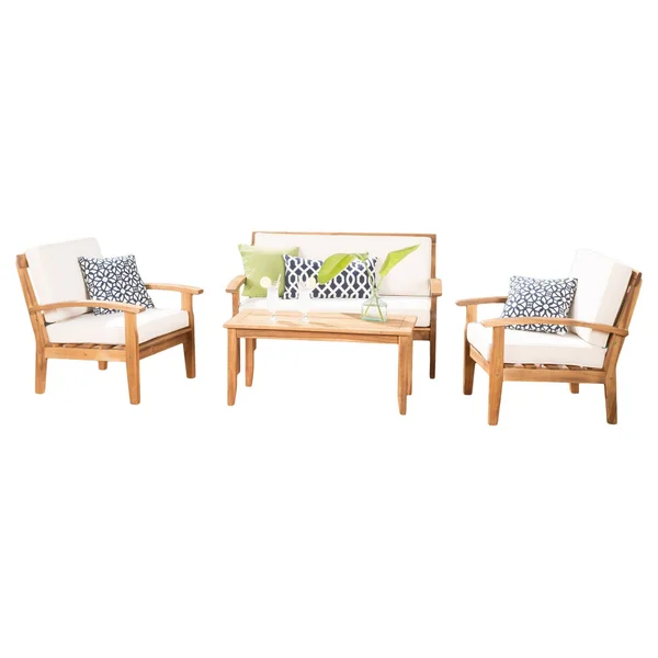4-Pc Outdoor Chat Set in Beige and Teak Finish