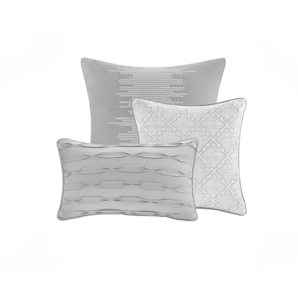 Madison Park - Cadence 8 Piece Cotton Sateen Duvet Cover Set - Grey - King/Cal King