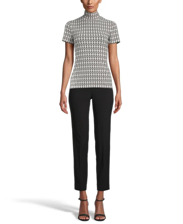 Anne Klein Printed Mock-Neck Top - Anne White/Anne Black
