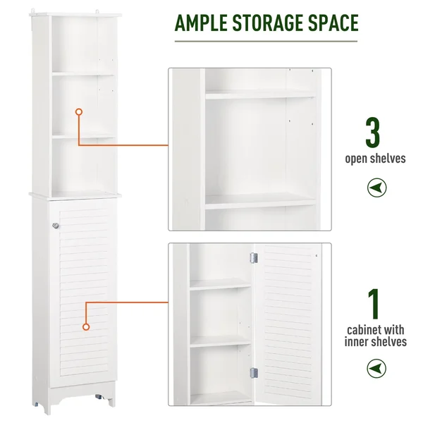 HOMCOM Wooden Collection Tall Bathroom Cabinet Corner Square Storage Cabinet Soft White