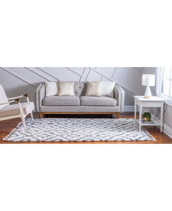Unique Loom Hygge Shag Diamond Ivory 4 ft. x 6 ft. Area Rug