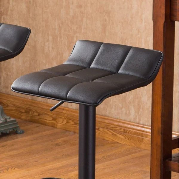 Roundhill Furniture Belham Black Round Top with Black Leg & Base Metal Bar Table & 2 Swivel Black Bonded Leather Adjusta