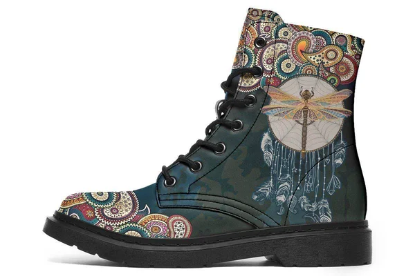 Dragonfly Dream Catcher Boots, Blue Hippie Boots, YesWeVibe Women's Boots, Black Sole, US 11, EU43