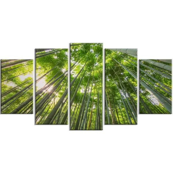 Designart &Peaks of Bamboo in Kyoto Forest& 5 Piece Wall Art on Wrapped Canvas Set