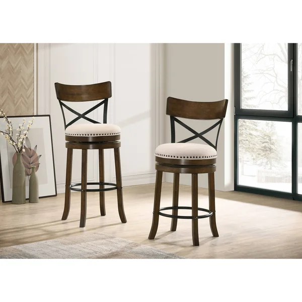 Furniture of America Heidi Modern Farmhouse Swivel Barstools Set of 2 - Live Edge Oak - Counter Height