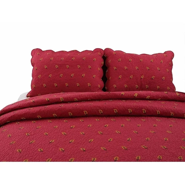 Cozy Line Home Fashion Classic Cotton 3 Piece Reversible Quilt Set - Size: King, Red