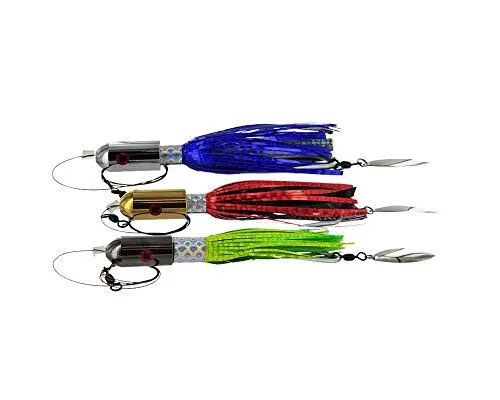 Catchy Tackle Cbb6-05 Bomb Black Chrome Mylar Skirt Rigged 150#Wire 7/0 Siwash Hook - 6 oz, Red/Black