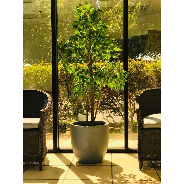 Kante RC0050C-C60611 Lightweight Concrete Modern Seamless Outdoor Round Planter - Slate Gray