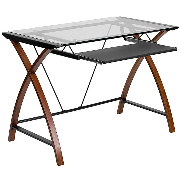 Flash Furniture 23.5x22 Clear Glass Computer Desk in Cherry