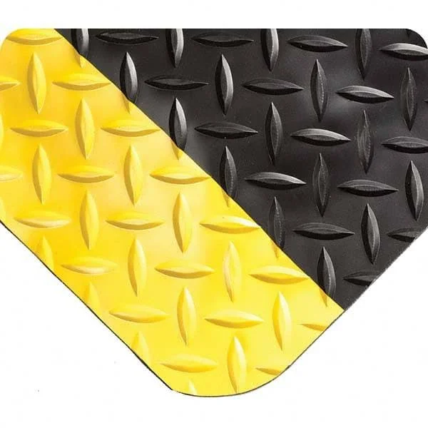 Wearwell 6& Long x 3& Wide x 9/16x22 Thick Dry Environment Medium Duty Anti-Fatigue Matting - Raised Diamonds Pattern - Black/Yel