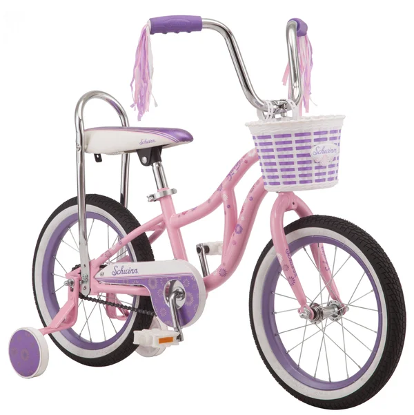 Schwinn Bloom Kids Bike 16-inch Wheel Training Wheels Girls Pink Banana Seat