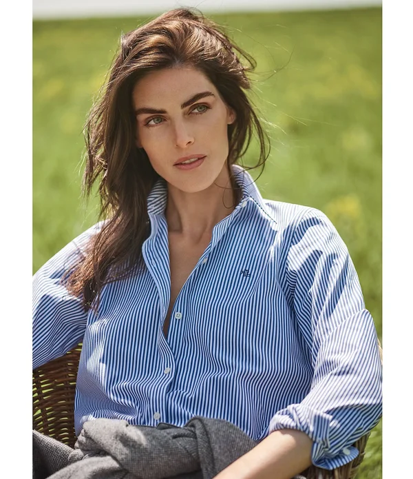 Lauren Ralph Lauren Blue/White Cotton Poplin Shirt