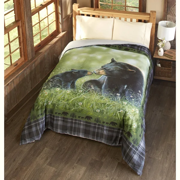 Black Bear Comforter - Decorative Bedspread with Animal Lodge Theme