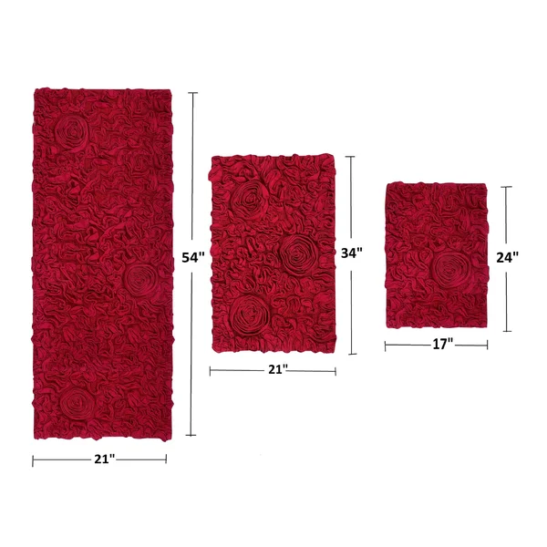 Bell Flower 3 Piece Bath Rug Collection by Home Weavers Inc in Red