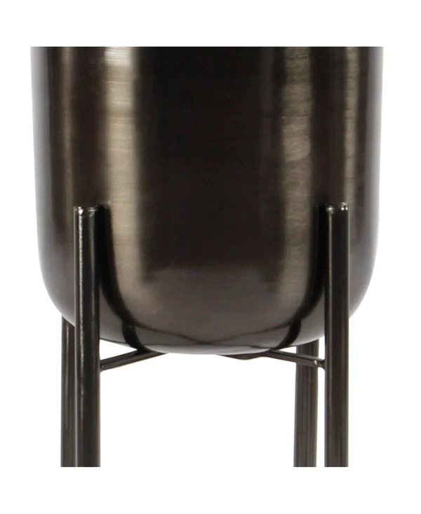 Large, Round Metal Planters with Stands, Set of 2 - Black