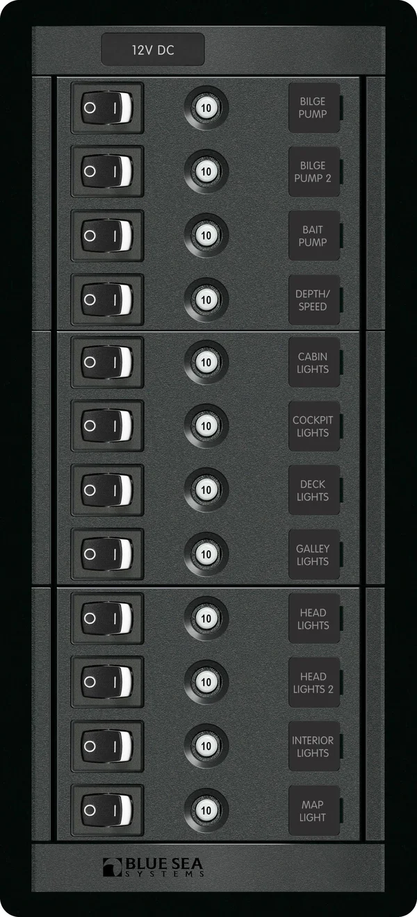 Blue Sea - 1461 12 Position Circuit Breaker Panel - 12V - 120A
