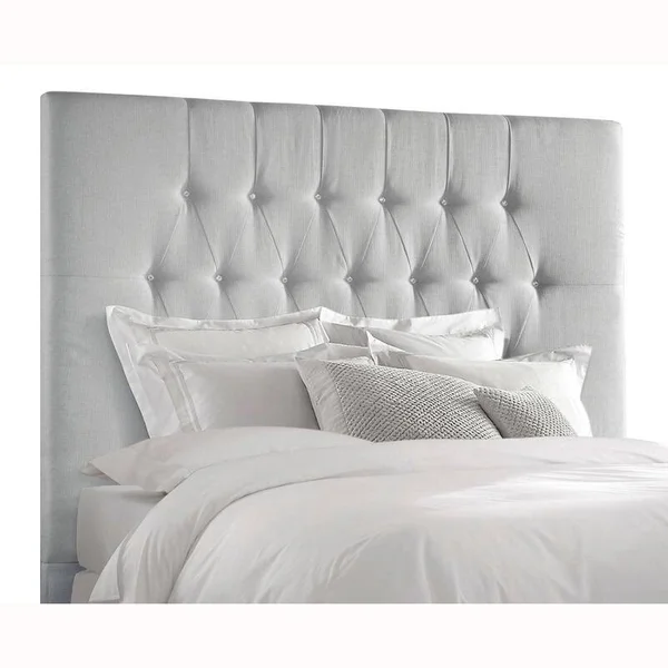 Tall Tufted Light Grey Upholstered Queen Headboard