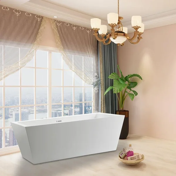 Vanity Art Tarbes 59 in. Acrylic Flatbottom Freestanding Bathtub in White VA6814-S