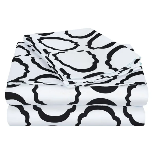 Superior Scroll Park Cotton Rich 600 Thread Count Sheet Set - California King, White/Black