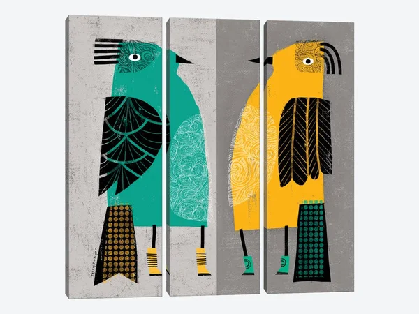 Tryptich Large Canvas Art Print - Standing Birds ( Animal Art > Birds art)