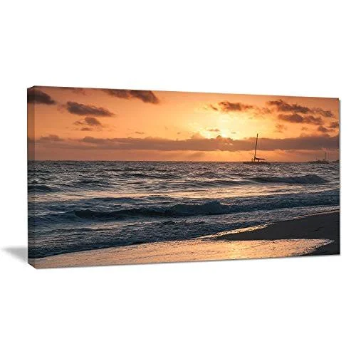 Designart 'Colorful Sunrise Over Atlantic Ocean' Beach Photo Canvas Print - 32 in. Wide x 16 in. High