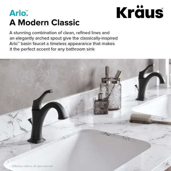 Kraus Arlo Spot-Free all-Brite Stainless Steel Single Handle Basin Bathroom Faucet with Lift Rod Drain and Deck Plate (2-Pack)