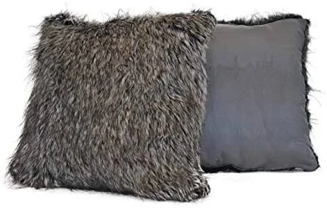 Desert Fox Grey Fur Decorative Pillow (Set 2) Brown Animal Modern Contemporary Faux Polyester Suede Two Pillows