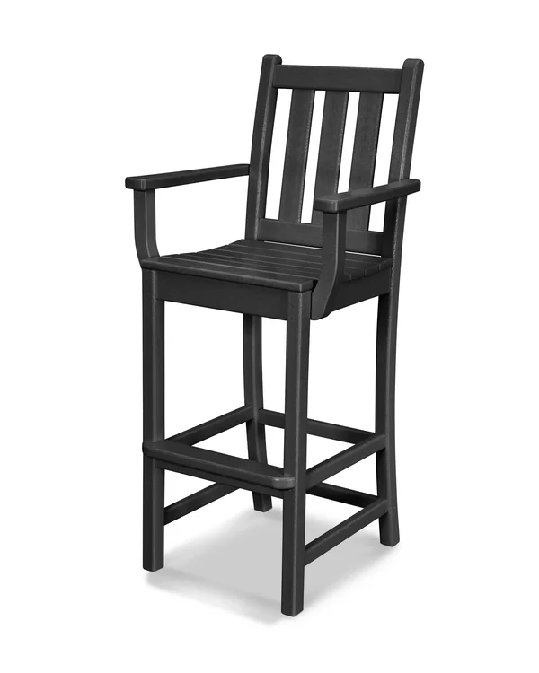 POLYWOOD Black Traditional Garden Bar Arm Chair