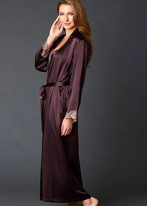 Julianna Rae - Indulgence Silk Robe, Voluta, XS, Luxury Long Silk Robe for Women, Calais Lace Cuffs, Side Pockets, Julianna Rae