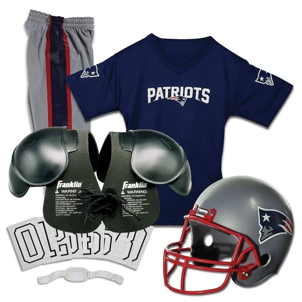 New England Patriots Kids NFL 6 Piece Uniform Set - Medium - Childrens Football Uniform - Helmet & Jersey Set - Toddler Foot
