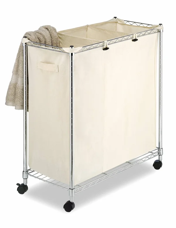 Whitmor Supreme Laundry Sorter with Canvas Bag, Silver, 14in x 29.88in x 8.82in
