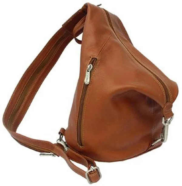 Piel Leather Three- Zip Hobo Sling Chocolate