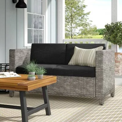 Furst Outdoor Loveseat with Cushions Frame Color/Cushion Color: Gray Frame/Black Cushion