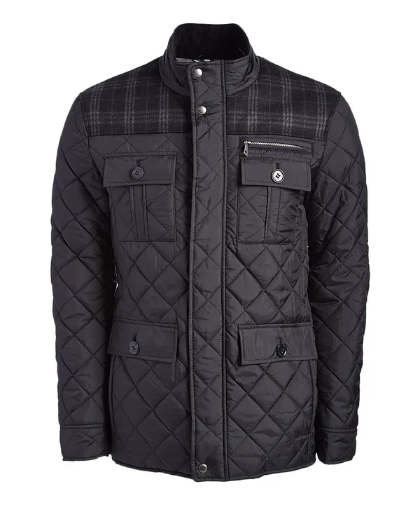 Cole Haan Quilted Plaid-Yoke Mixed-media Jacket - Black, Men's, Medium