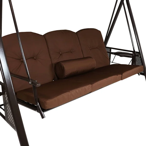 Sunnydaze Decor 3-Person Steel Frame Outdoor Canopy Swing with Side Tables - Brown