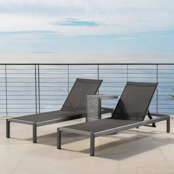 Westlake Outdoor Chaise Lounge and C-Shaped Side Table - Grey