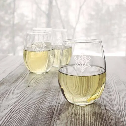 Cathys Concepts Snowflake Stemless Wine Glasses