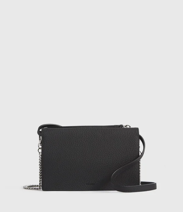 AllSaints Fetch Chain Leather Wallet Crossbody Bag - Black