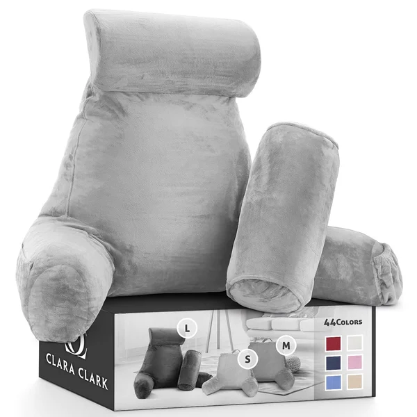 New & Improved Reading Pillow - Large Bed Rest Pillow with Arms + 2 Detachable Pillows - Shredded Memory Foam TV Pillow, Neck