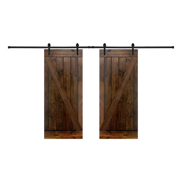 Akicon DZ Series 72 in. x 84 in. 12-Panel Dark Brown Painted Wood Sliding Door with Installation Hardware Kit