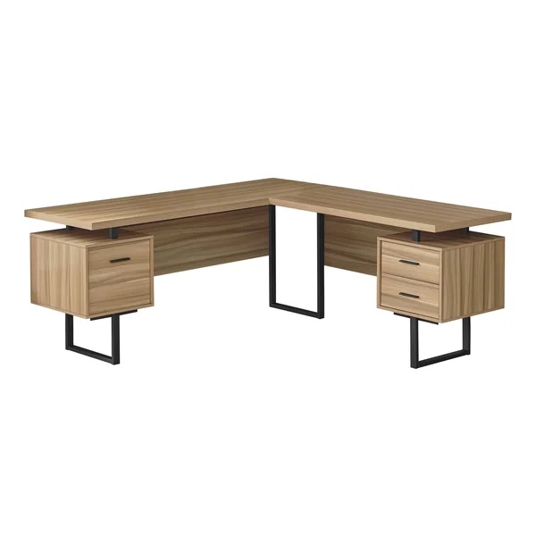 Monarch Computer Desk - 70x22L - Reclaimed Wood, Black Metal, L/R