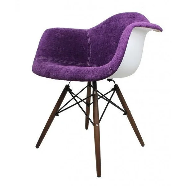 Contemporary Retro Molded Style Velvet Fabric Accent Plastic Dining Armchair with Dark Wood Eiffel Legs (Pink)