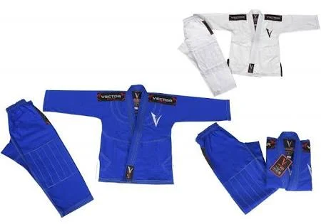 (C0, White) - Vector Sports Kids Brazilian Jiu Jitsu BJJ Gi with Free White Belt 100% Cotton Pearl Weave Kimono Ultra Lightweigh