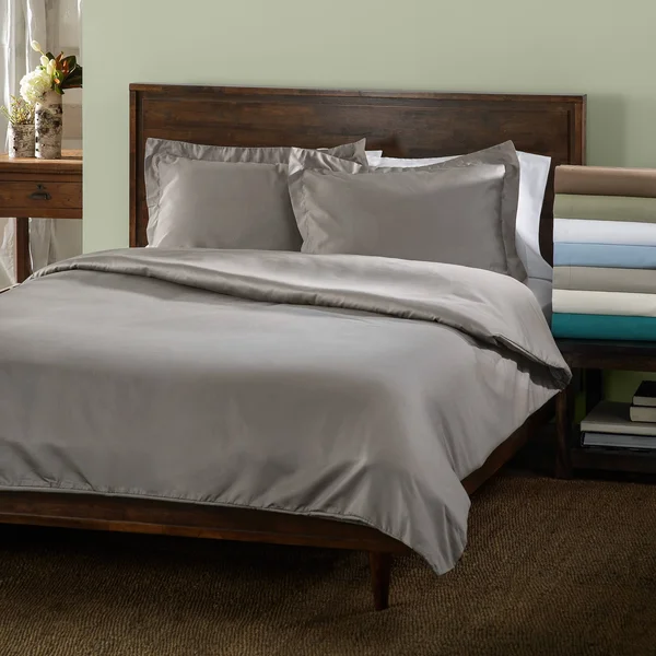 Superior 600 Thread Count Cotton Blend Solid Duvet Cover Set Grey Twin