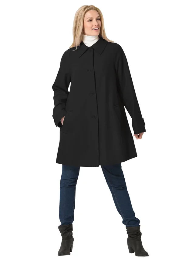 Plus Size Women's Wool-Blend Classic A-Line Coat by Woman Within in Black (Size 28 W)