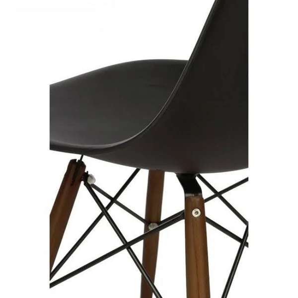 Contemporary Retro Molded Style Black Accent Plastic Dining Shell Chair with Dark Walnut Wood Eiffel Legs (Set of 2)