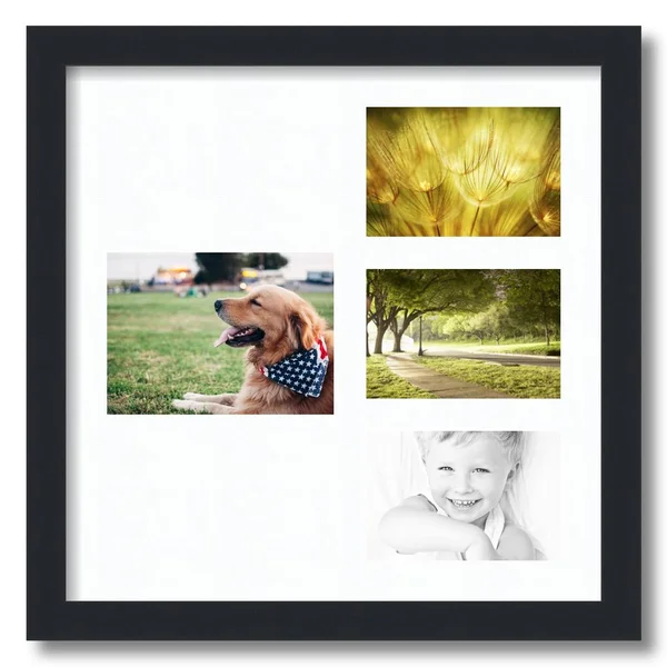 Collage Picture Frame - Satin Black Frame with 4 openings for 5x7 Photos with Super White Mat. D3926T71, ArtToFrames