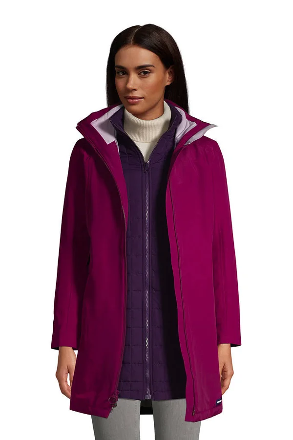 Women's Lands& End Squall 3 in 1 Waterproof Winter Long Coat with Hood - Size: XL Tall, Purple